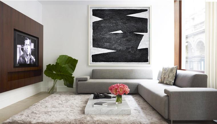 Minimal Black and White Painting #MN30A - Click Image to Close